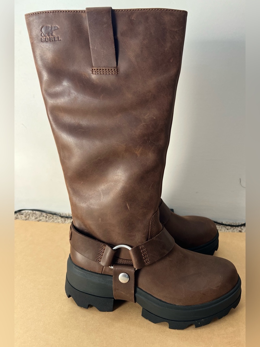 Sorel JOAN FRWD Tall Boots in Tobacco/Black Size 7.5 New In Box